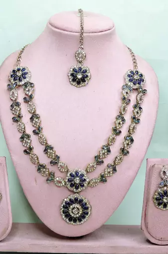 Blue designer premium festive wear necklace set
