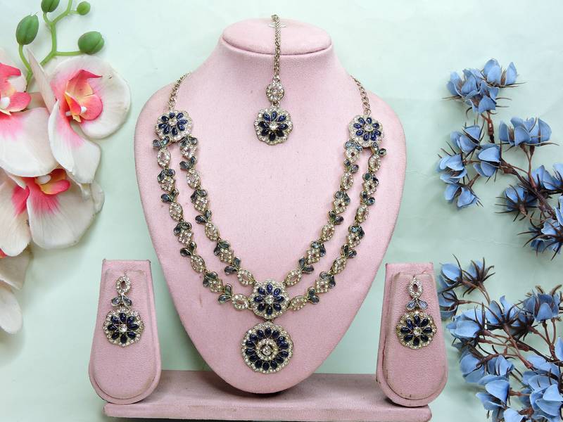 Blue designer premium festive wear necklace set