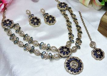 Blue designer premium festive wear necklace set 2