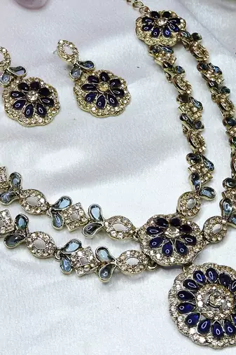 Blue designer premium festive wear necklace set