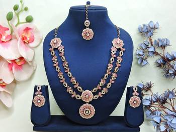 Pink designer premium festive wear necklace set 1