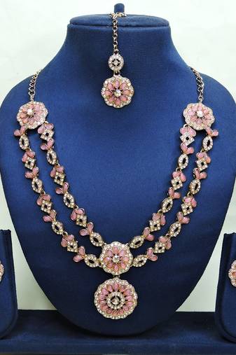 Pink designer premium festive wear necklace set