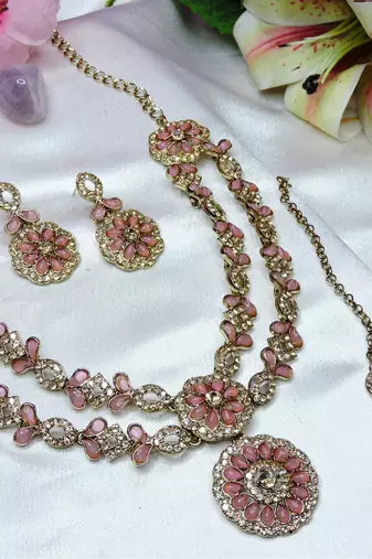 Pink designer premium festive wear necklace set