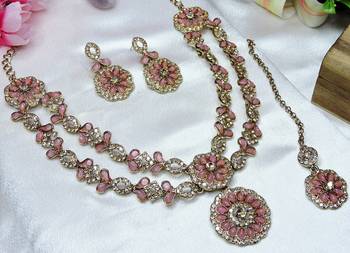 Pink designer premium festive wear necklace set 3