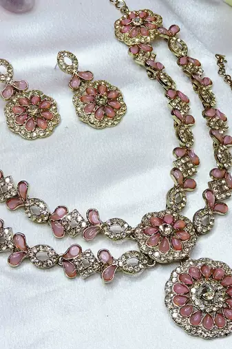 Pink designer premium festive wear necklace set