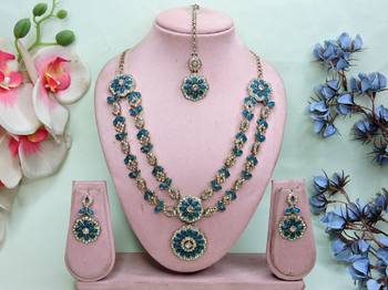 Turquoise designer premium festive wear necklace set 1