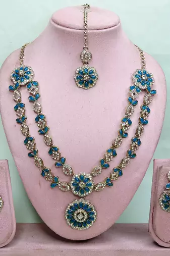 Turquoise designer premium festive wear necklace set