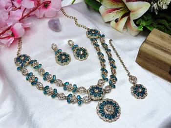 Turquoise designer premium festive wear necklace set 2