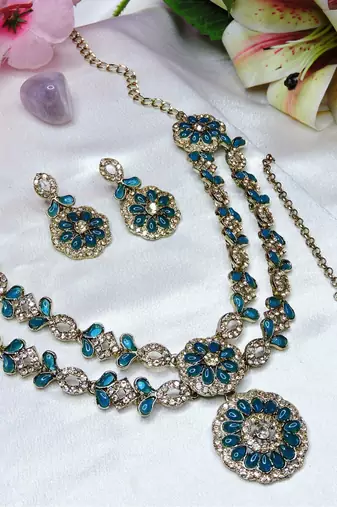 Turquoise designer premium festive wear necklace set