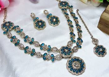 Turquoise designer premium festive wear necklace set 3