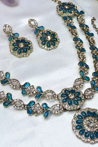 Turquoise designer premium festive wear necklace set