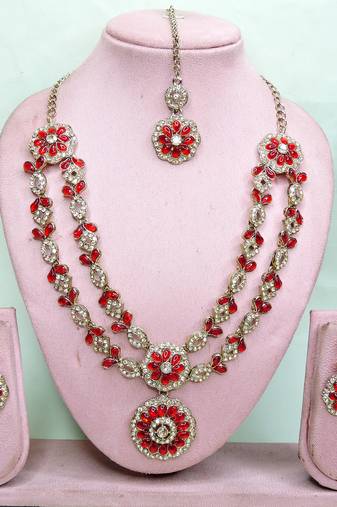 Red designer premium festive wear necklace set