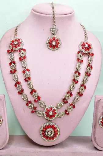 Red designer premium festive wear necklace set