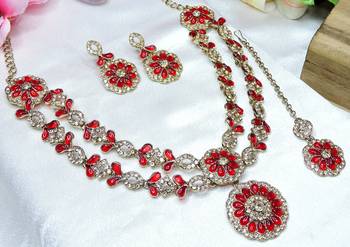 Red designer premium festive wear necklace set 2