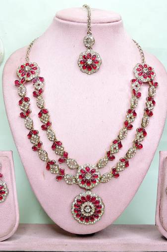 Red designer premium festive wear necklace set