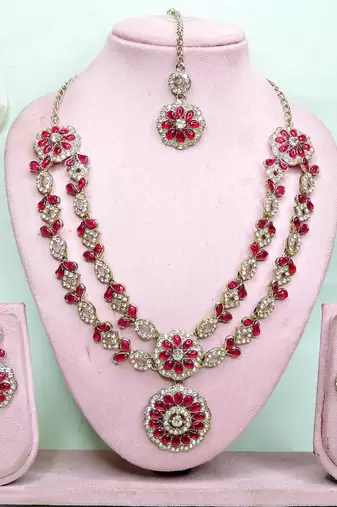 Red designer premium festive wear necklace set