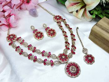 Red designer premium festive wear necklace set 2
