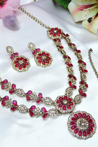 Red designer premium festive wear necklace set
