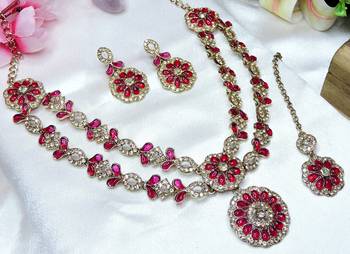 Red designer premium festive wear necklace set 3