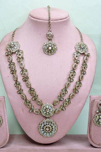 White designer premium festive wear necklace set