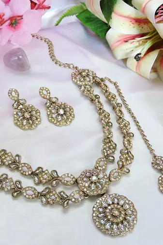 White designer premium festive wear necklace set