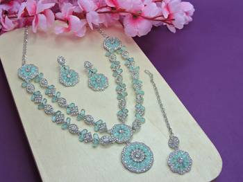Turquoise designer premium festive wear necklace set 2