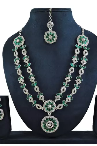 Green designer premium festive wear necklace set
