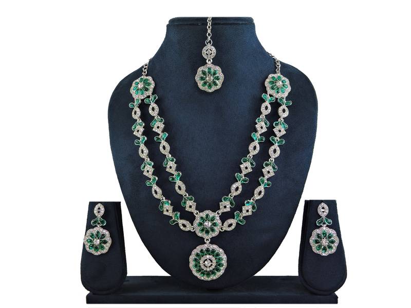 Green designer premium festive wear necklace set