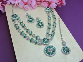 Green designer premium festive wear necklace set 2