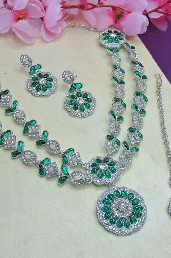 Green designer premium festive wear necklace set