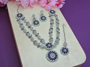 Blue designer premium festive wear necklace set 2