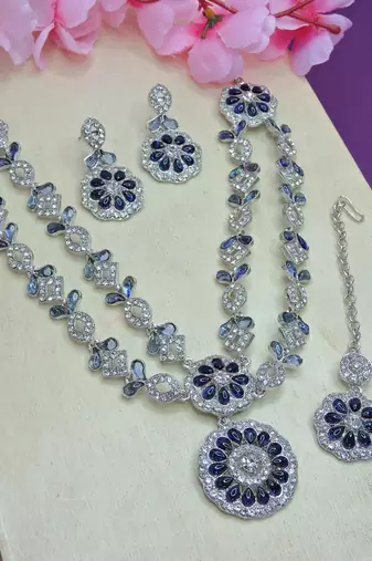 Blue designer premium festive wear necklace set