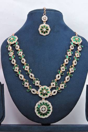 Green designer premium festive wear necklace set