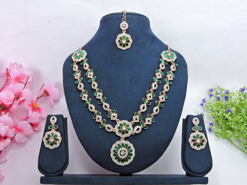 Green designer premium festive wear necklace set