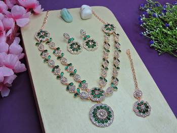 Green designer premium festive wear necklace set 2