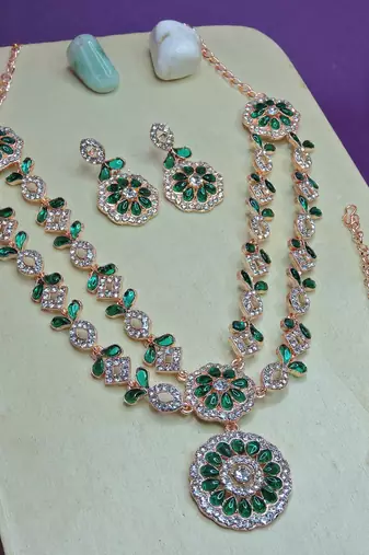 Green designer premium festive wear necklace set