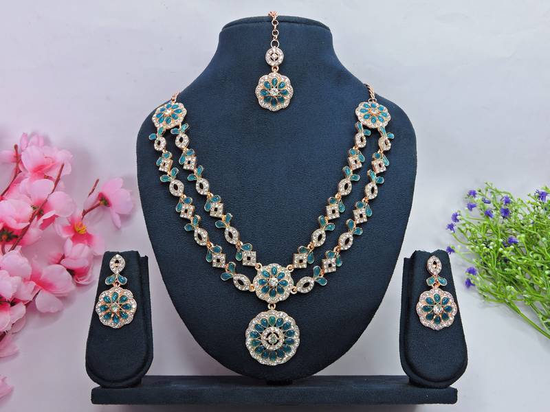 Turquoise designer premium festive wear necklace set
