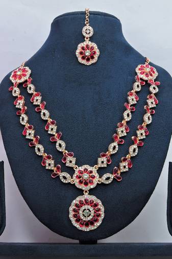 Red designer premium festive wear necklace set