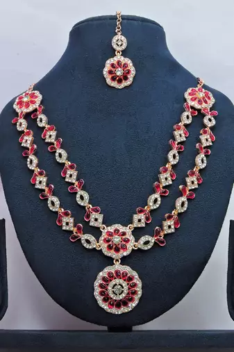 Red designer premium festive wear necklace set