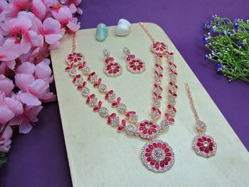 Red designer premium festive wear necklace set 2