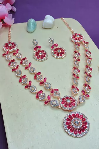 Red designer premium festive wear necklace set