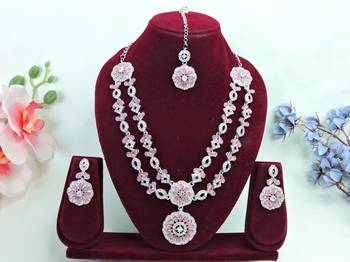 Pink designer premium festive wear necklace set 1