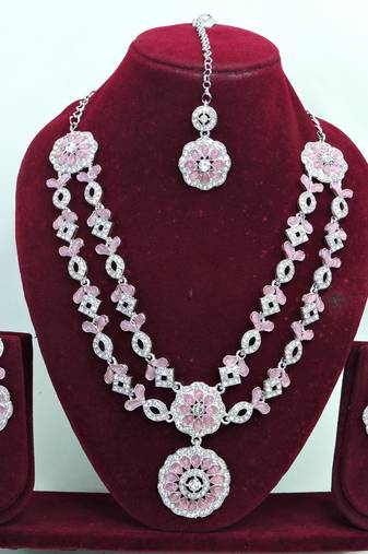 Pink designer premium festive wear necklace set