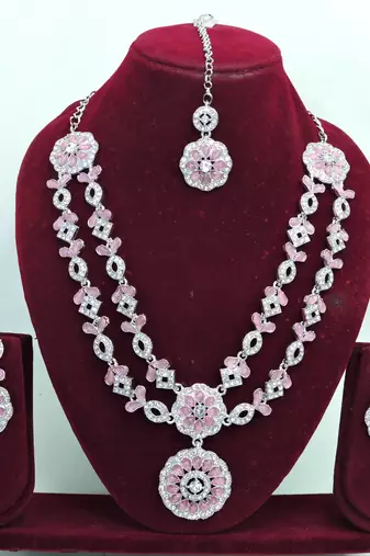 Pink designer premium festive wear necklace set