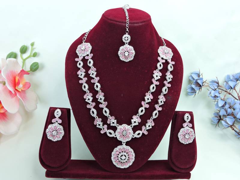 Pink designer premium festive wear necklace set