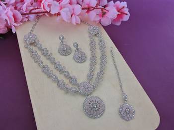 Pink designer premium festive wear necklace set 2