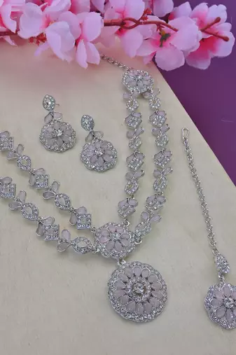 Pink designer premium festive wear necklace set