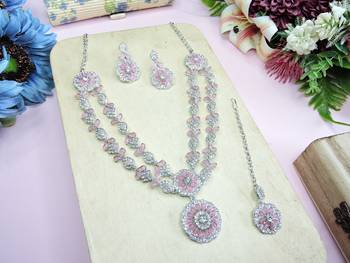 Pink designer premium festive wear necklace set 3