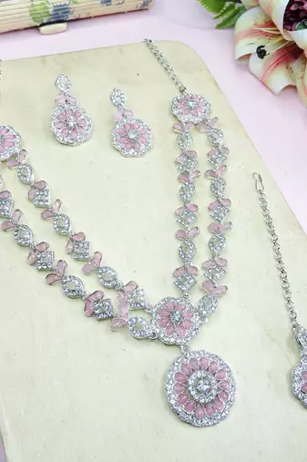 Pink designer premium festive wear necklace set
