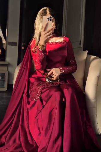 Rani color fendy silk blend embroidered kurta palazzo set with dupatta